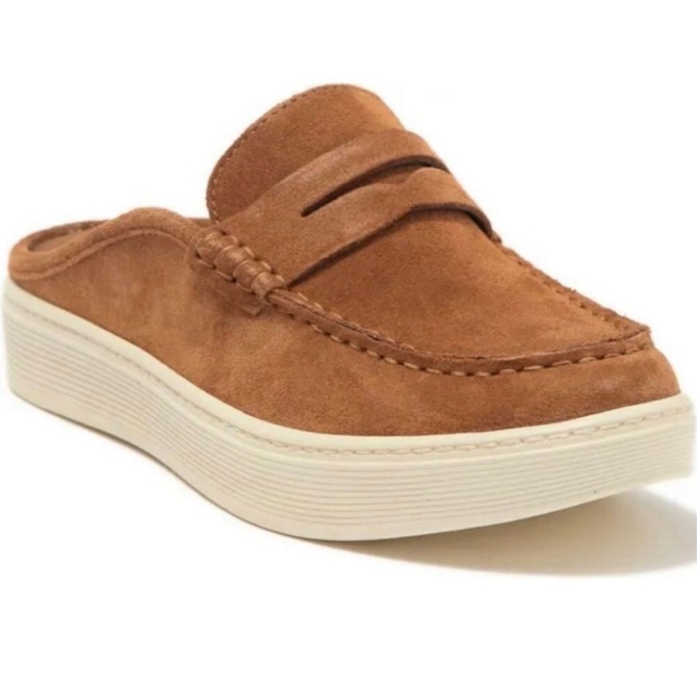 Söfft “Shay” Suede Mule Loafers – Size 7 – Cognac Brown Platform Slides